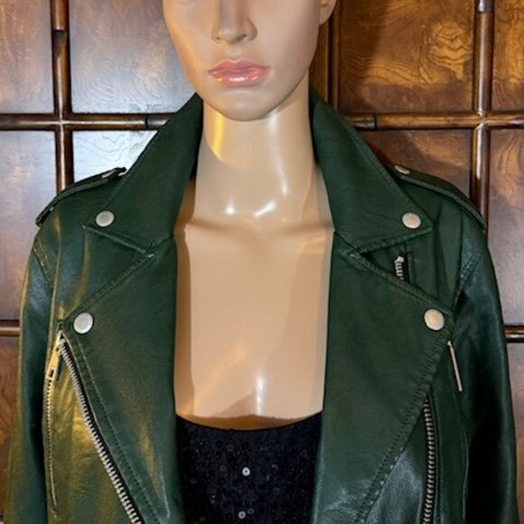 Levi Strauss & Co. Dark Green Stretch Faux Leather Motorcycle Jacket - Picture 7 of 14